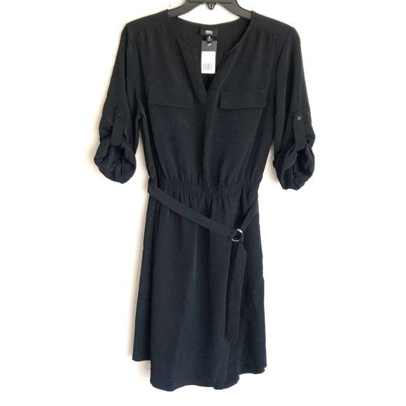 MOSSIMO Shirt Dress Black Roll Tab Sleeves - Picture 1 of 13